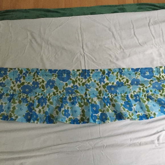 FLOWER POWER CAFE FLORAL  CURTAINS 2 PAIR W/1 VALANCE BLUE / GREEN/WHITE   70s - Picture 2 of 2